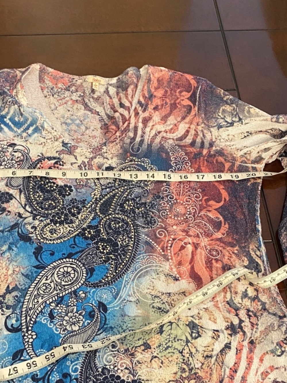 Reba Paisley Lace Hem Tunic Top Blue Pink Boho Size Large Made in USA - Picture 6 of 9